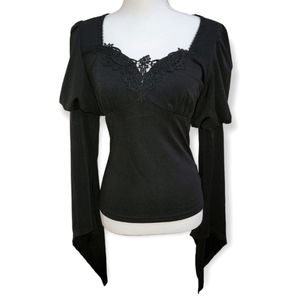 Renaissance Blouse Lace Square Neck Flowy Sleeve Black S NWOT